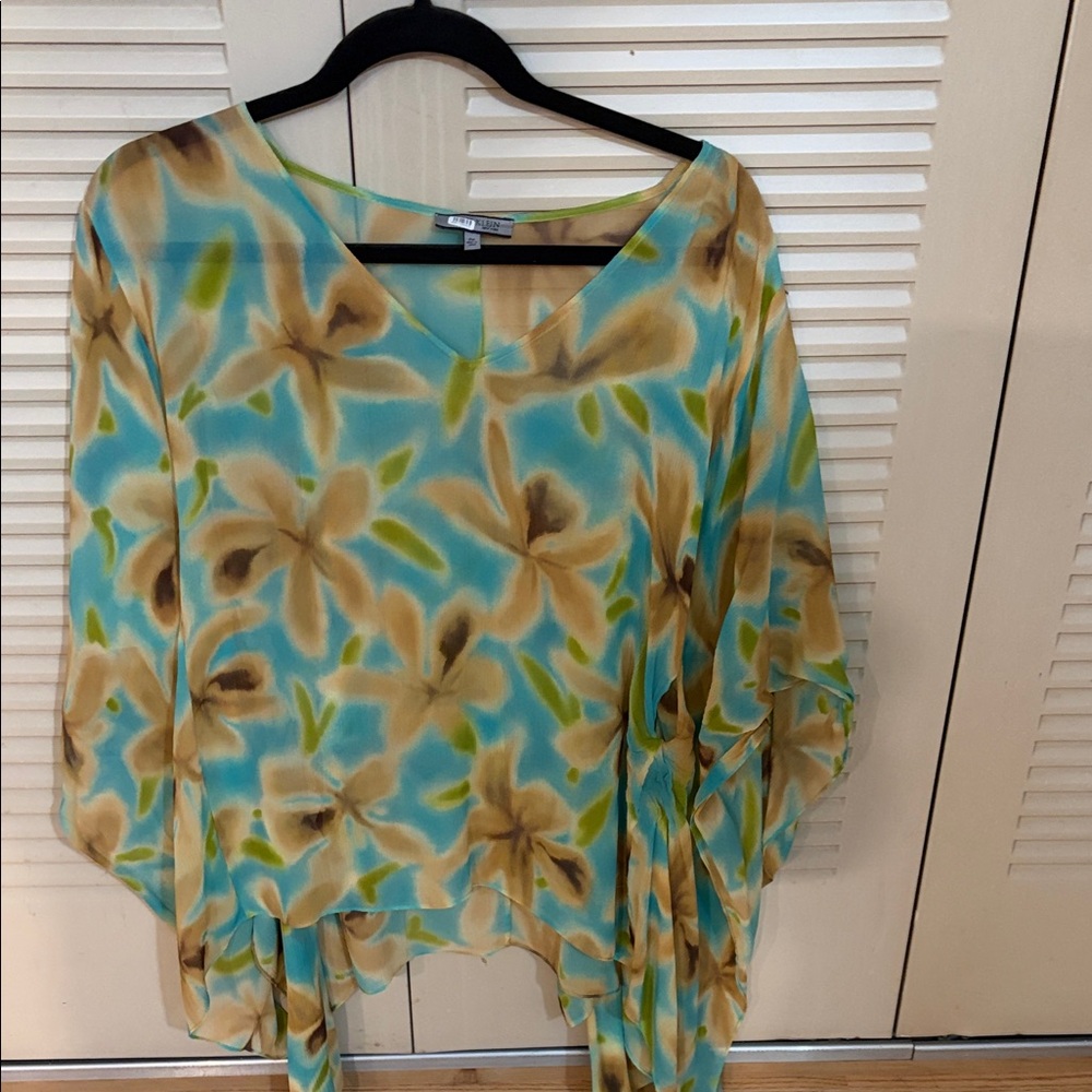 Chico's Floral Blouse - Blue and Brown beach top